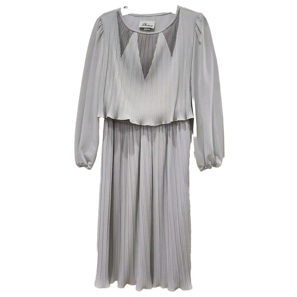 Vintage‎ 80s 90s ILGWU Darcy Gray Midi Dress Size 13/14 Made in USA WPL 4158